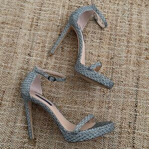 Stuart Weitzman Nudist Disco Heel Silver Metallic Platform Stiletto 9.5